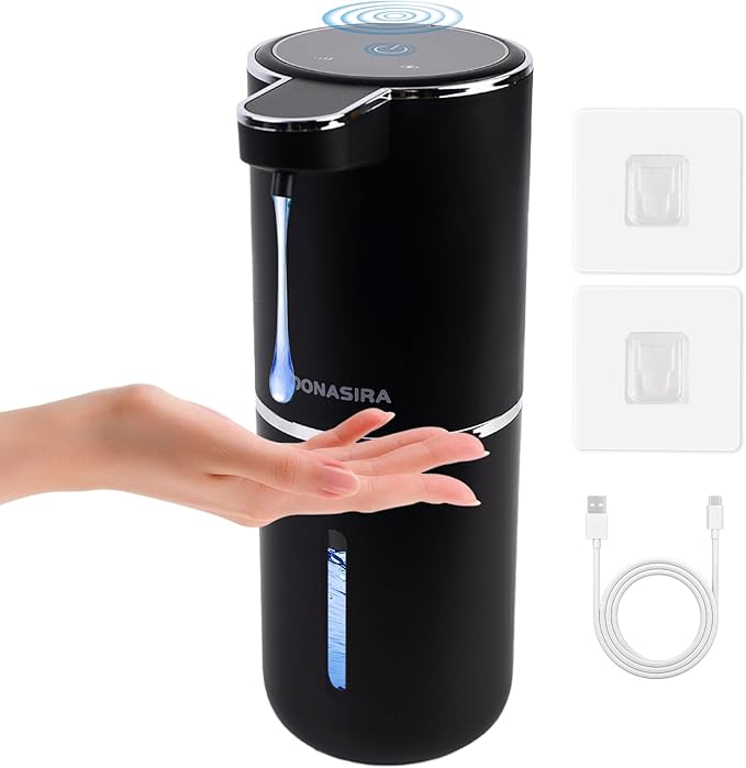 Automatic Soap Dispenser Touchless, Hands-Free, USB Rechargeable Dish Hand Soap Dispenser, 4 Adjustable Volume, Clog-Free for Bathroom Kitchen, Soap Waste Reduction, Easy for Toddlers, Black