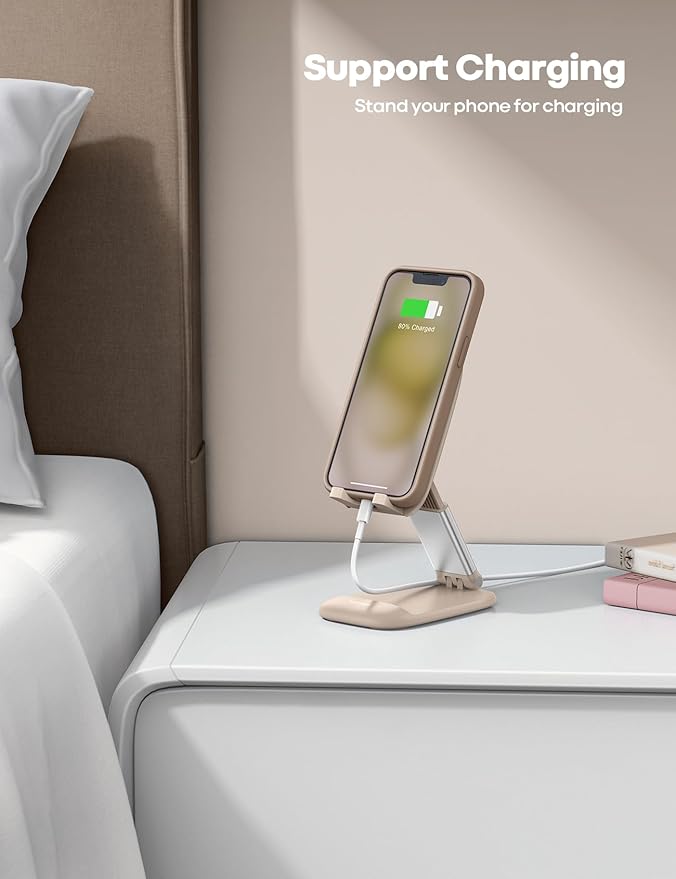 Lamicall Khaki Phone Holder for Desk - Cellphone Stand Khaki Desk Accessories Desktop Office Must Have Compatible Gifts for iPhone, Telephone Stand, 4-8'' Smartphone