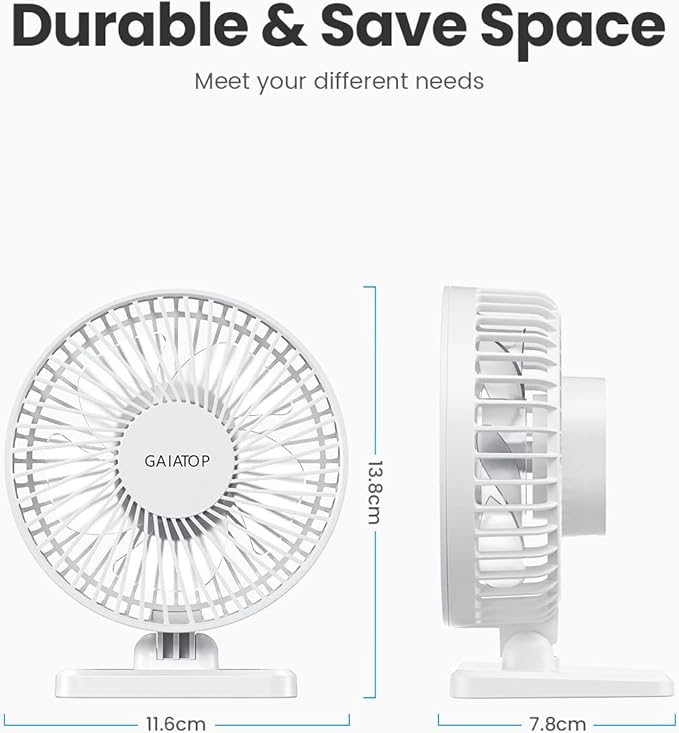 Gaiatop USB Desk Fan, Small But Powerful, Personal Portable Quiet 3 Speeds, Adjustable Mini Table Desktop fan for Cooling Home Office Car Summer Travel Gifts White