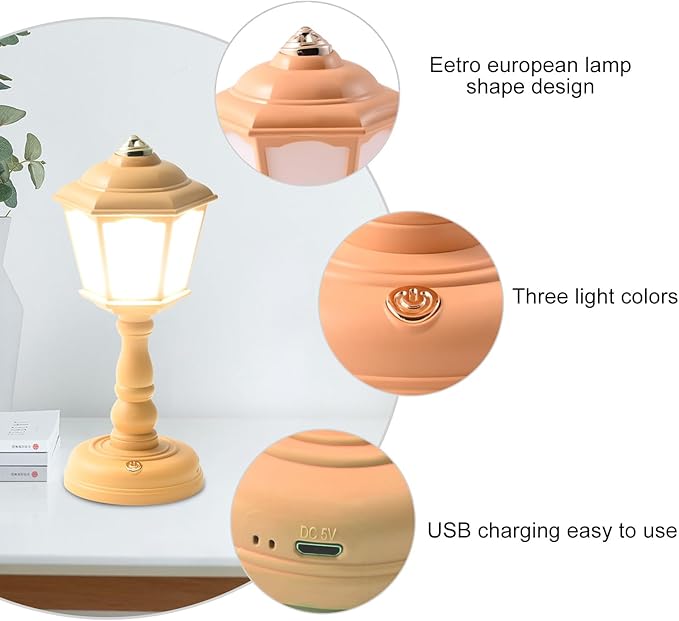 Mini Vintage LED Desk Lamp - Dimmable Table Reading Light with USB Charging Port, Sensitive Control, Eye-Caring Office Lighting - Beautiful Decorative (Yellow)