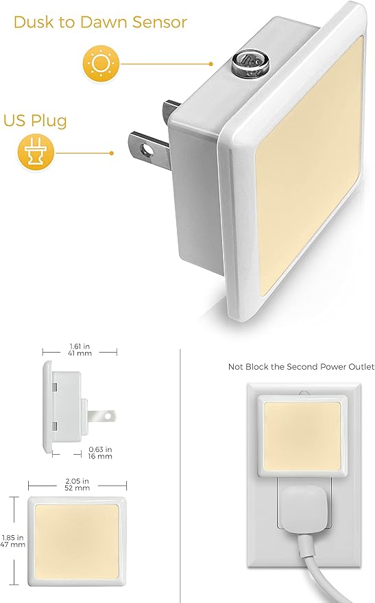 L LOHAS LED Night Light,Night Lights Plug into Wall, [6-Pack] Plug in Night Light, Dusk-to-Dawn Sensor, 3000K Soft White 0.3W Bright Nightlight Auto-On/Off for Adults Kids Bedroom Bathroom Hallway