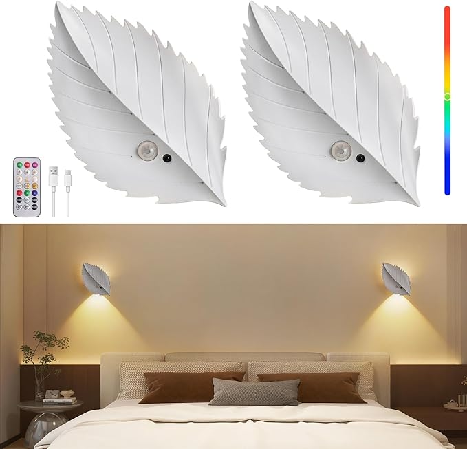 Motion Sensor Wall Light with Remote Control, 10 RGB and 3 Colors Dimmable Wireless Wall Sconces, Rechargeable Wall Sconce for Hallway, Living Room, Stairs, Bedroom (2 Pack)
