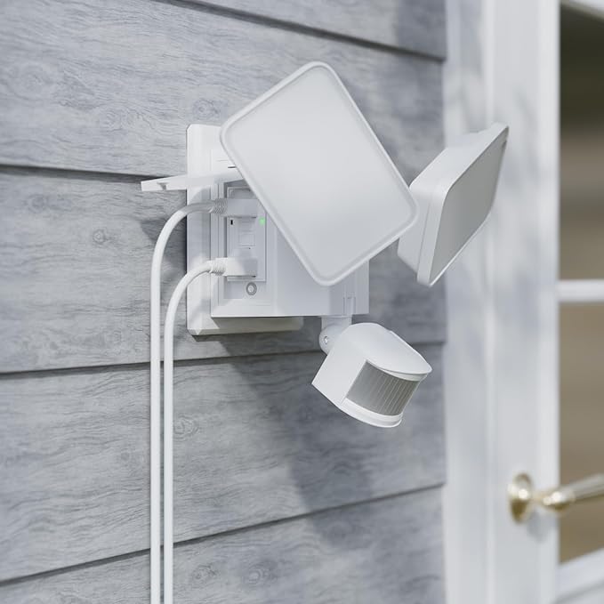 LEONLITE 28W LED Security Light with GFCI Outlets, Motion Sensor & Dusk to Dawn Flood Lights Outdoor, Adjustable 2-Head, Wet Location, 5000K Daylight, ETL Listed, White