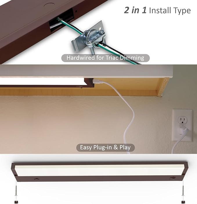 Leetdud LED Under Cabinet Lighting Hardwired or Plug in, 24 Inch 12W, Dimmable 5 Color 2700K/3000K/3500K/4000K/5000K, Linkable Eyes Care Design Counter Lights for Kitchen, Sink, ETL Listed, Bronze