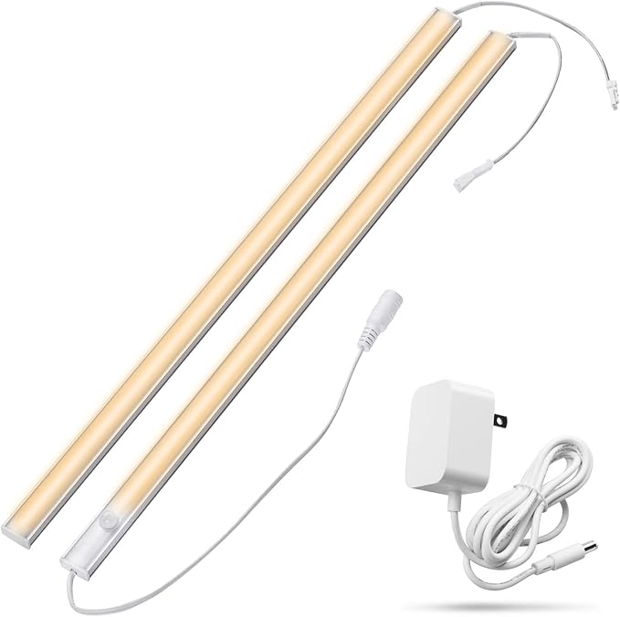 Under Cabinet Motion Sensor Lighting Indoor Plug in, 16" 12V LED Under Counter Lights Super Bright Ultra Thin Magnetic for Kitchen/Hallway/Toilet/Garage/Closet(Warm White/3000K, 2 Pack)