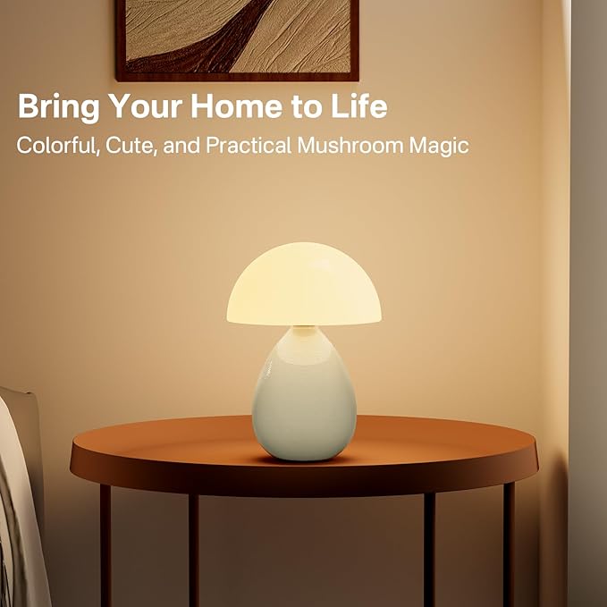 Dawnwake Mushroom Lamp Table Lamp for Bedroom,Ice Crackle Desk Lamp Bedside Small Lamps for Living Room Night Stands,Table Lamps Cute Modern Mid Century Lamps(Cream-Ice Crackle)