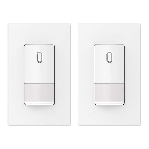 ELEGRP Single Pole Occupancy Motion Sensor Light Switch, PIR Infrared Motion Activated Switch, Need Grounding Wire, No Neutral Wire, for CFL/LED/Incandescent, with Plate, UL(2 Pack, Matte White)
