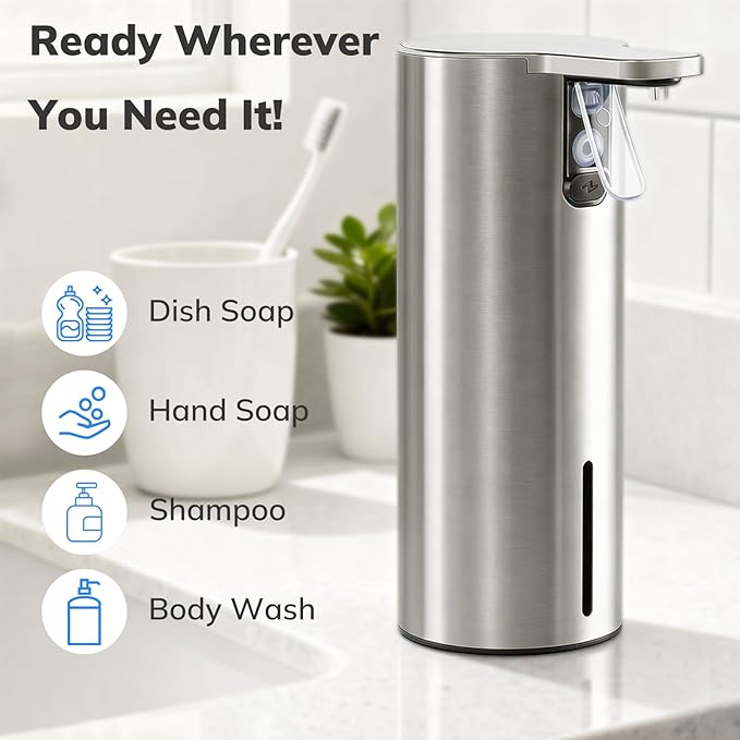 Umimile Electric Dish Soap Dispenser for Kitchen and Bathroom, 2 Mode Liquid Hand Soap Dispenser, 11.8oz Rechargeable with Type-C, IPX7 Waterproof (304 Stainless Steel)