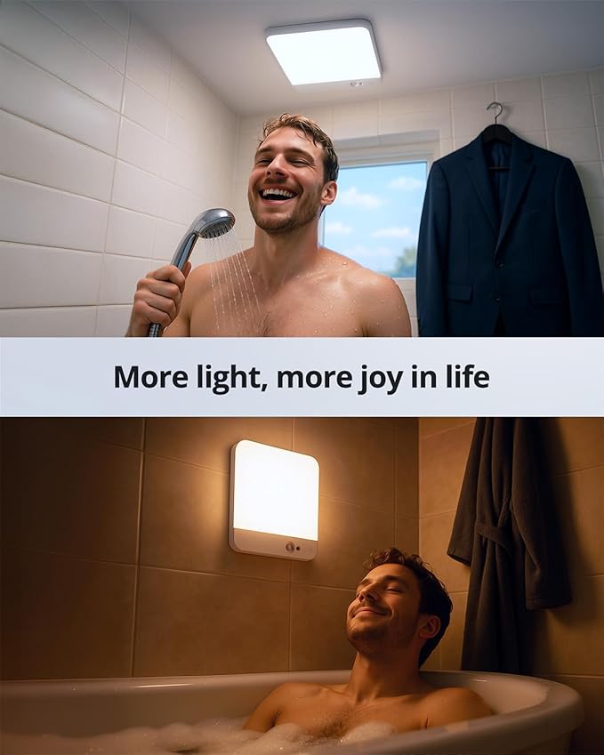 Combuh Rechargeable Ceiling Lights Square 85 Day Battery Operated, 7.87" Wireless Motion Sensor Shower Lighting with Remote 3 Colors Waterproof Magnetic Cordless Lamp for Closet Pantry Hallway