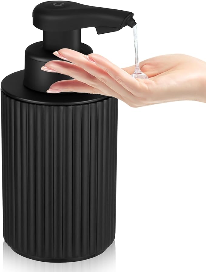 Automatic Soap Dispenser Liquid Touchless: 9oz Black Plastic - Rechargeable Electric Smart Auto Hand Soap Dispenser - Dish Bathroom Kitchen