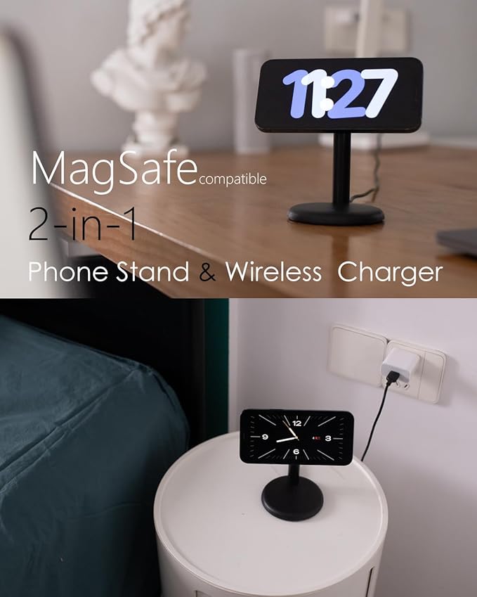 Mag Safe Charger Stand for iPhone 17/Air/16/15/14/13/12,15W Fast Charging,Wireless Charging Pad Compatible with MagSafe Suitable for Desk or Nightstand (No Adapter/Angle Fixed)