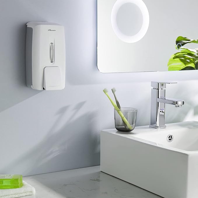 Soap Dispenser Wall Mount Adhesive Commercial Soap Dispenser 800ml No Drill Hand Sanitizer Dispenser for Bathroom Support Liquid and Gel,White-PN9088