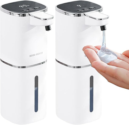 2 Pack Automatic Liquid Soap Dispenser, 13.5oz/400mL, USB Rechargeable, 9-Adjustable Liquid Levels, IPX5 Waterproof, Touchless & Wall/Tabletop Use for Kitchen Bathroom, White