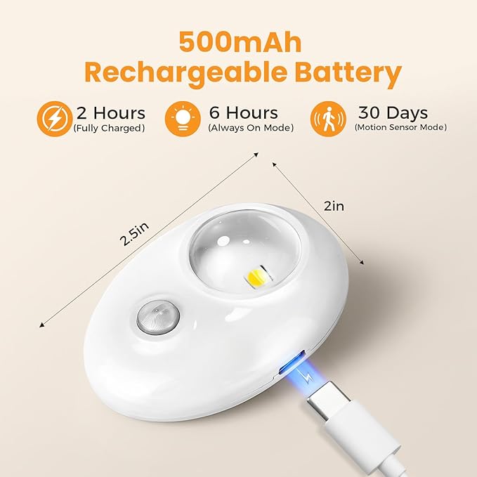 LED Motion Sensor Puck Lights, 3 Color Temps Dimmable Cabinet Light, Wireless Rechargeable Battery Operated Puck Lights, USB Magnetic Closet Light for Drawer, Shelf (4 Pack)