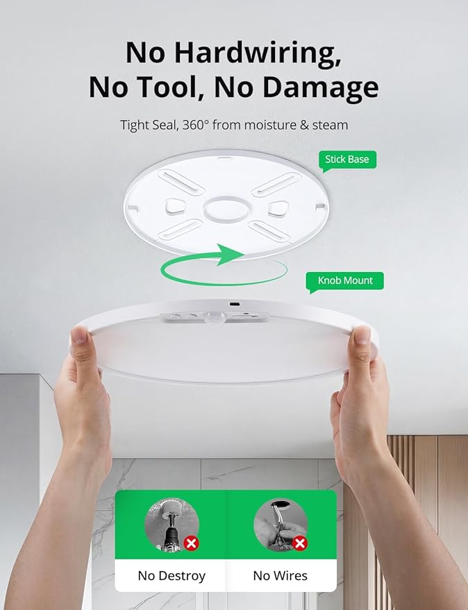 Bojim 10000mAh Battery Operated Ceiling Light with Remote, Rechargeable Wireless Waterproof Shower Light with RGB Backlight, 12 Inch Dimmable Hallway Lamp Motion Sensor for Room Closet Pantry Garage