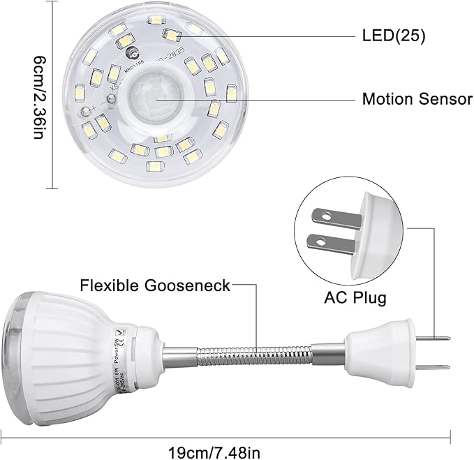 Plug in Motion Sensor Night Light Indoor, PIR Infrared Motion-Activated LED Night Light for AC Outlet,Dusk to Dawn Sensor Smartlight,360° Directional Rotating for Garage Stairway, 5W White, 1 PCS