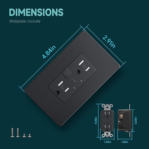 TOPELER Black Smart Electrical Outlet, Smart Wi-Fi Outlet with Individually Controlled, 15Amp Receptacle with Remote Control, Compatible with Google Home & Alexa, ETL&FCC Certified, 2.4G WiFi Only