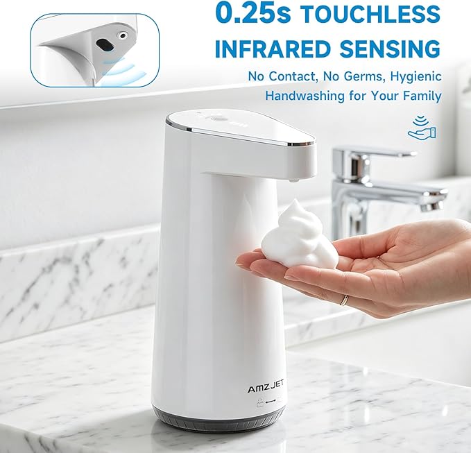 2026 Patent Edition Automatic Soap Dispenser Touchless, 300ml Hand Soap Dispenser with 4 Adjustable Foam Levels, IPX5 Waterproof Rechargeable Foaming Soap Dispenser for Kitchen & Bathroom