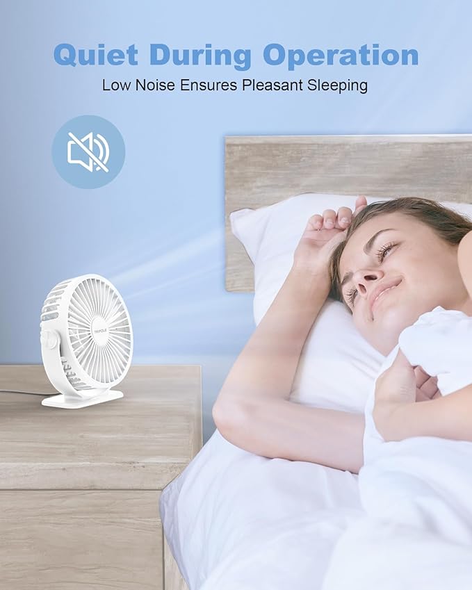 TriPole Desk Fan USB Powered Mini Portable Fan, 3 Speeds Adjustable Strong Breeze Personal Desktop Fans, 360° Rotation Quiet Plug In USB Fans for Bedroom Office Table Travel Cruise, White, 4.9ft Cable