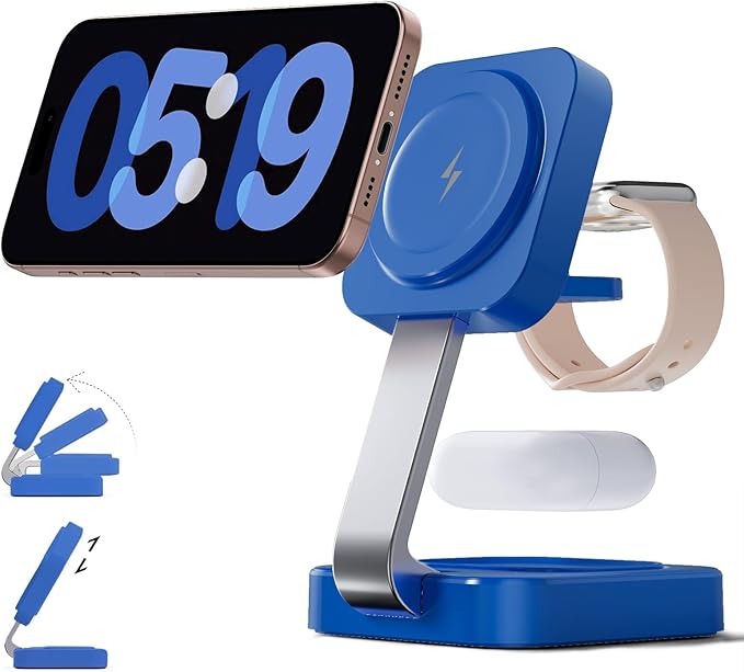 RYND 2026 Traveling Wireless Magnetic Fast Charging Station,3 in 1 Charger with i Phone 17 16 15 14 13 12 Pro Max Plus,Apple Watch Series & Air pod 4 3 2 Pro-Gifts for Wife & Husband(Dark Blue)