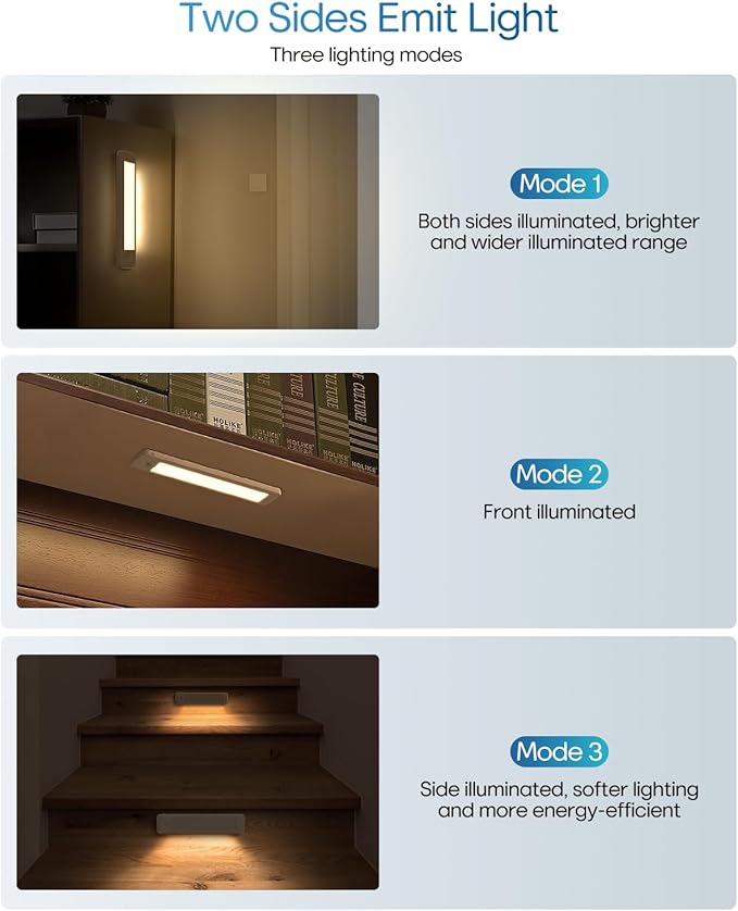 HIBOITEC Under Cabinet Lighting Motion Sensor Wireless, 56 LED Lights for Kitchen, Bedroom, Pantry, Adjustable Brightness Color Settings, Rechargeable Magnetic, 2 Pack