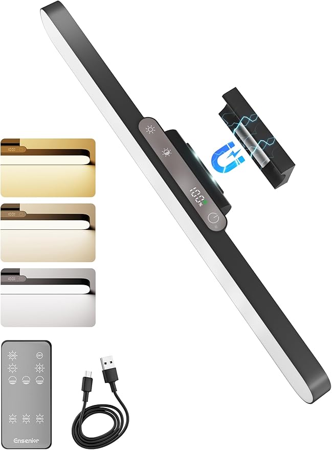 5W Under Cabinet Lights Wireless, 2500mAh Rechargeable Battery Operated Lights with Digital Display, 130° Rotatable Magnetic Light Bar, Remote Control Dimmable Stick On Light for Mirror School