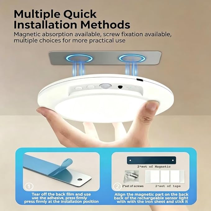 Rechargeable Motion Sensor Ceiling Light with Remote,Magnetic Wireless Ceiling Lights,8000mAh 7.5inch Battery Powered Light for Closet Shower Shed Loft Bathroom Garage cet (3 Color)