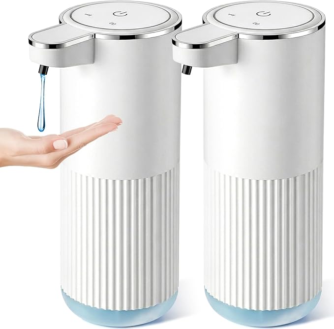 RYTOXILO Automatic Soap Dispenser, 2 Pack White Touchless Liquid Soap Dispenser for Bathroom, 13.5 Fl Oz Plastic Electric Auto Dish Soap Dispensers Wall Mount for Kithcen with Adjustable Volume