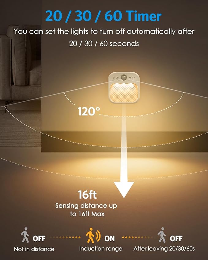 AMIR Rechargeable Battery Night Light, Upgraded Dimmable Motion Sensor Light with Timer, 3 Modes, 3000/4500/6000K, Stick on LED Wall Lights for Stairs Bathroom Kitchen, 2 Pack