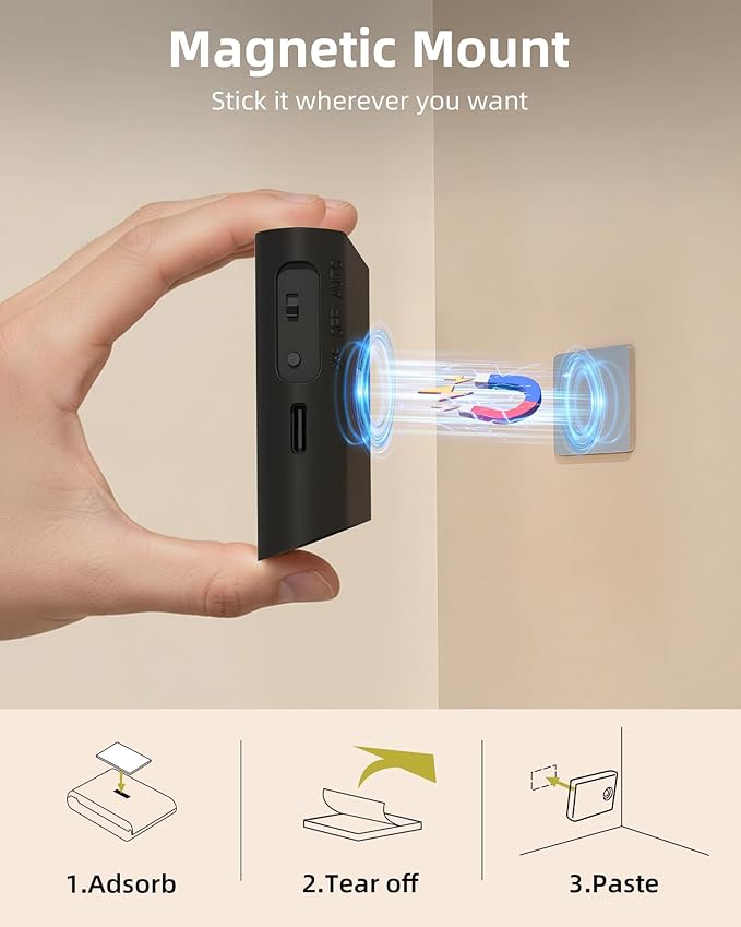 EZVALO 3 Pack Motion Sensor Night Lights, Sync LED Stair Lights Indoor, 1500mAh Rechargeable, Magnetic & Dimmable, 3000K Soft White, Portable Nightlight for Hallway, Stairs, Bathroom, Bedroom (Black)