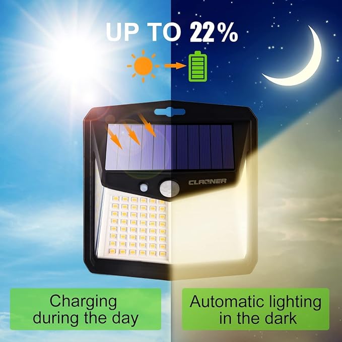 CLAONER Solar Lights Outdoor, [128 LED/6 Packs] Solar Motion Sensor Lights 3 Working Modes Outdoor Lights with 270° Wide Angle Wireless IP65 Waterproof Security Light for Fence Patio, Warm White
