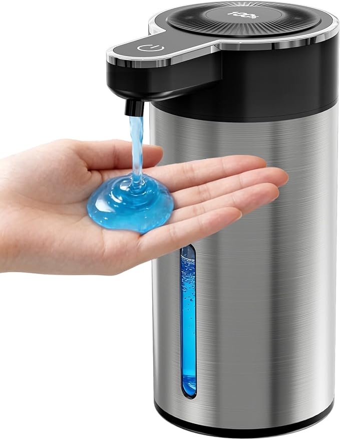 Touchless Automatic Liquid Soap Dispenser for Kitchen, Rechargeable, 13.5oz Large Capacity, Fast Sensor, 4 Adjustable Liquid Levels, Waterproof, Clog-Free Pump(Stainless Steel Liquid)