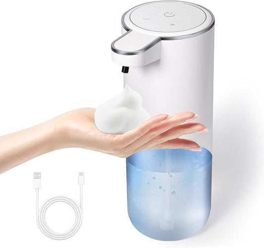 XINKORA Automatic Foaming Soap Dispenser, Touchless Foam Hand Soap Dispenser for Bathroom, 4-Level Adjustable,13.5oz/400ml, Wall Mounted, Rechargeable