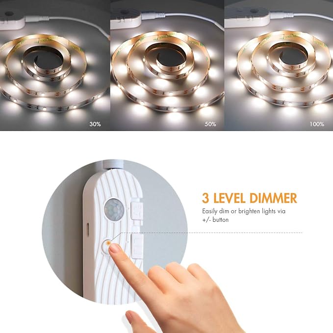 Sensky Motion Sensor Strip Lights Rechargeable Motion Activated LED Strip Light Dimmable Cabinet Light Strip for Wardrobe, Cabinet, Pantry, Closet(1M, Cool White)