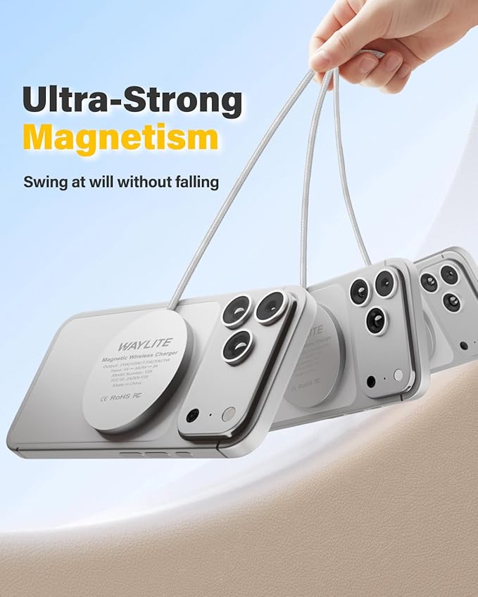 10FT Magnetic Wireless Charger Charging Pad - 15W Qi Fast Phone Charger Puck for Apple iPhone 17 16 15 14 13 12 Series & AirPods 4 3 2 Pro, Phone Charging Pad with Plug for Desk & Travel, 2Pack White