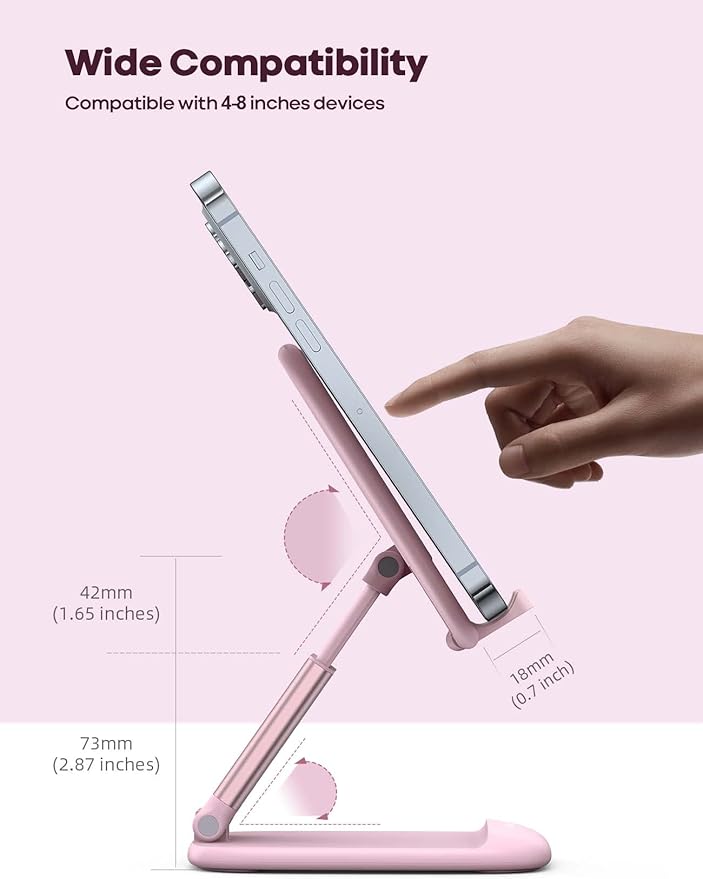 Lamicall Pink Phone Holder, Desk Accessories - Rose Gold Pink Office Cell Phone Holder, Desktop, Office Desks Accessories, Desk Decor Gifts for Women, for Mothers Day, 4-8'' Telephone Stand