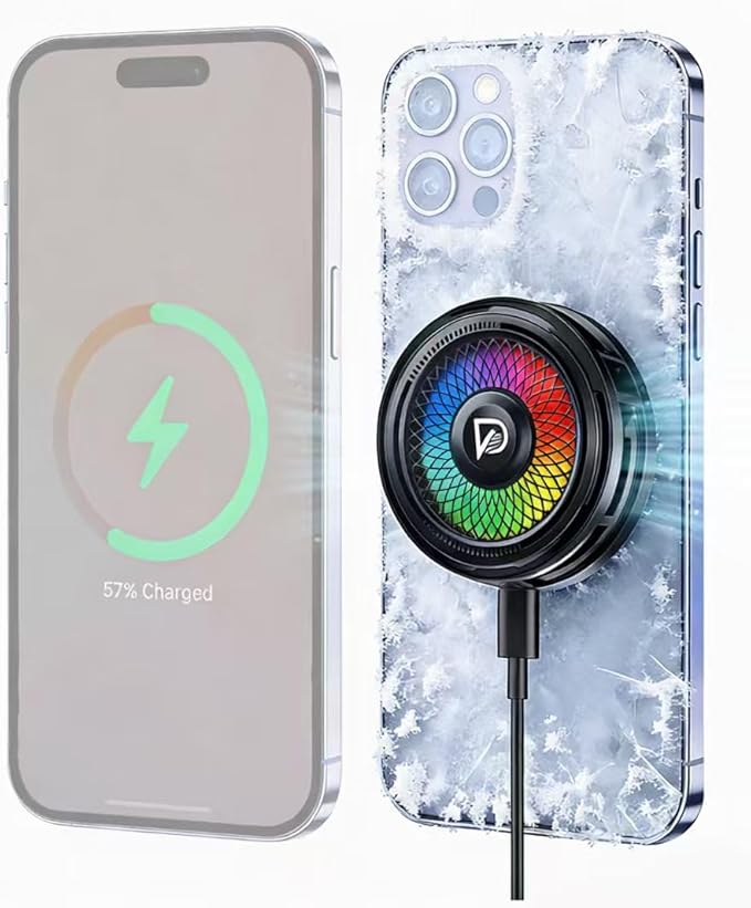Doge&Vollar 25W Qi2 Certified Magnetic Charger with Cooling System - Phone Cooler for Gaming, Magsafe Charger for iPhone 17/16/15/14/13/12 Series