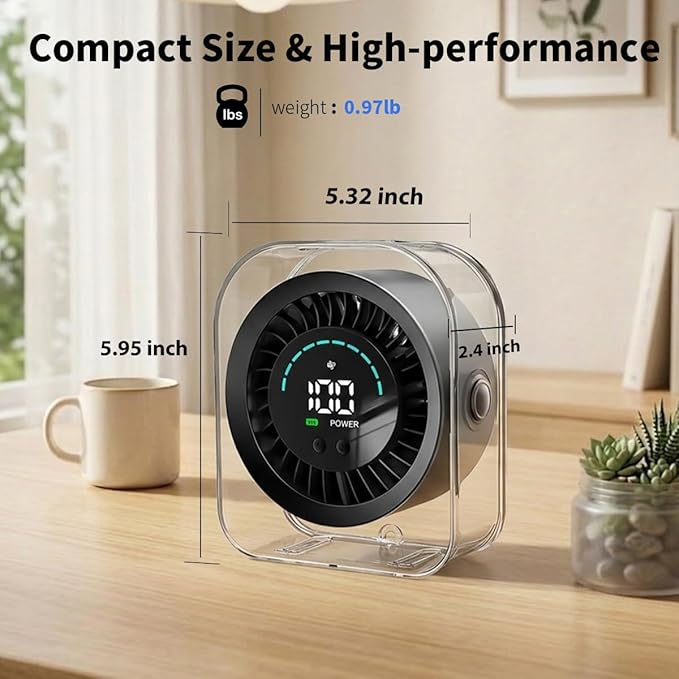 Small Desk Fan, Quiet Desktop Fan with Turbo Airflow, Rechargeable Mini Table Fan 100 Speed Wind Adjustable, Travel Fan for Sleeping 360° Rotating, Portable battery operated fan for Office Home Travel