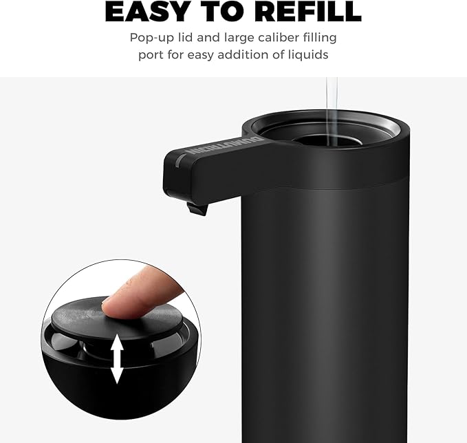 Touchless Automatic Soap Dispenser Wall Mount Stainless Steel with Sensor Infrared 9 oz Electric IPX5 Waterproof USB-C Charging Motion Sensor for Kitchen & Bathroom (Black)