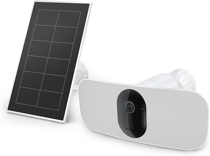 Arlo Pro 3 Floodlight Camera with Solar Panel Bundle | Outdoor | Wireless Security Camera with LED Floodlight, Color Night Vision, 2K Resolution with HDR | Battery gets Charged with Solar Panel, White