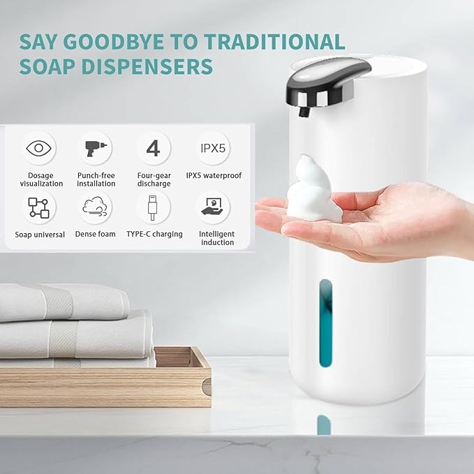 2 Pack Automatic Soap Dispenser, Touchless Foam Soap Dispenser,USB Rechargeable Dispenser Electric Wall Mounted Motion Sensor Waterproof Dispenser Pump for Bathroom Kitchen Dish Soap