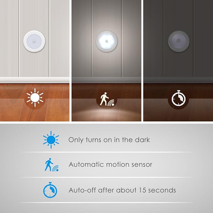 AMIR Upgraded 3.15” Motion Sensor Light Indoor, Cordless Battery Powered Stick on LED Night Lights for Closet, Stair, Under Cabinet, Hallway, Kitchen (White - Pack of 6)