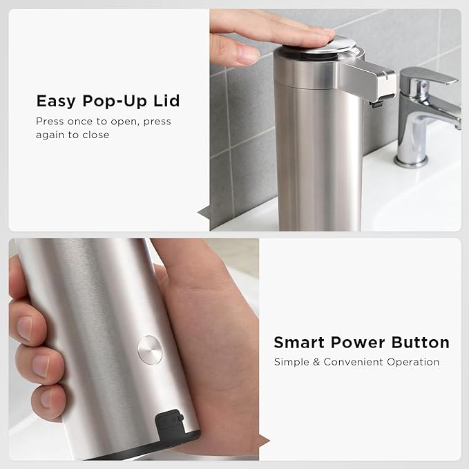 Newise Automatic Soap Dispenser - 9 oz, Rechargeable Touchless Liquid Soap for Kitchen and Bathroom with 3 Adjustable Dispensing Modes, Stainless Steel