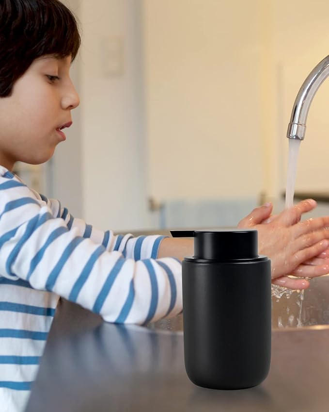 BosilunLife Black Foam Soap Dispenser - Ceramic Foaming Hand Wash Dispenser for Bathroom Modern Farmhouse Small Soap Dispenser Lotion Hand Pump Dispenser for Kitchen Sink