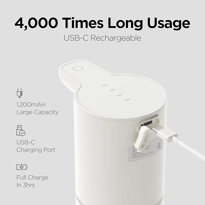 mooas Pure Wash Soft Bubble Automatic Soap Dispenser, Hand Soap Dispenser USB Rechargeable Electric Sensor 4-Levels Adjustable Dish Foam Soap Dispenser for Kitchen Bathroom Commercial 11.8oz