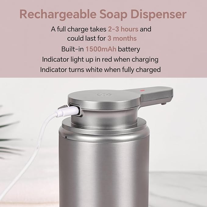 Automatic Soap Dispenser, Stainless Steel Hand Soap Dispenser for Bathroom Kitchen Rechargeable Touchless Hand Soap Pump 12 oz.