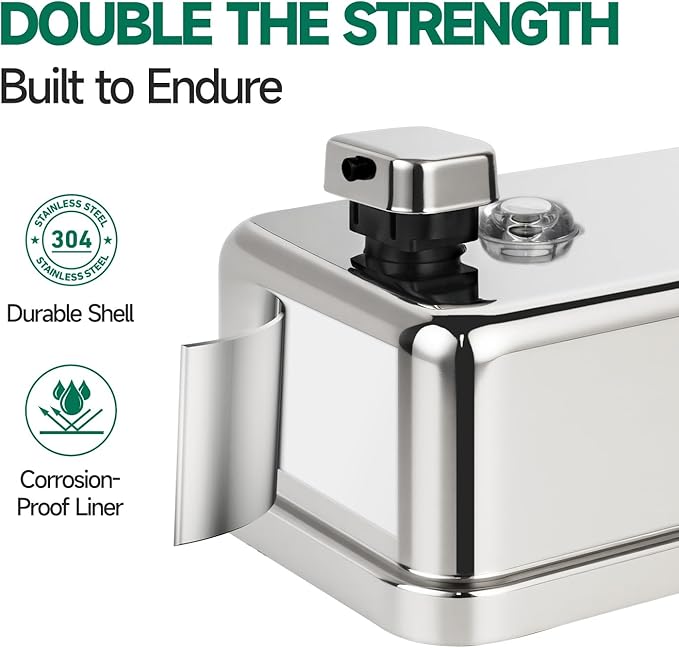 anydry Commercial Wall Mounted Soap Dispenser 37oz 1100ml Large Capacity Polished Stainless Steel Manual Dispenser for High Traffic Restrooms