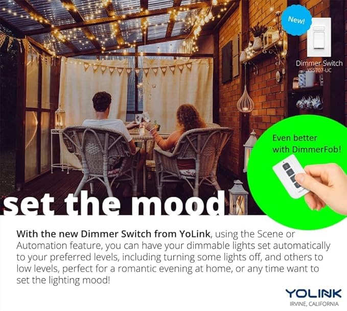 YoLink DimmerFob, Smart Buttons Fob, Remote Light Switch Controller for use with YoLink Smart in-Wall Dimmer Switches