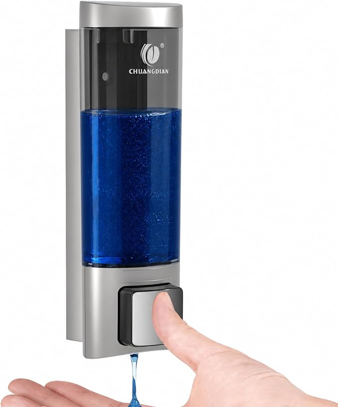 Manual Soap Dispenser Wall Mount, 6.76oz/200ml Liquid Soap Dispenser for Kitchen, No Drill Bathroom Shampoo and Conditioner Dispenser, Refillable Hand Sanitizer Dispenser for Home & Office (Sliver)