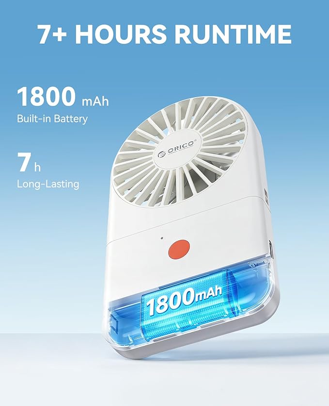 ORICO Portable Neck Fan, Ultra-Lightweight Hands-Free Fan with Battery Operated, 3 Speeds, 7H Runtime, Foldable Desk Fan for Travel, Office, Commute -ReFAN White